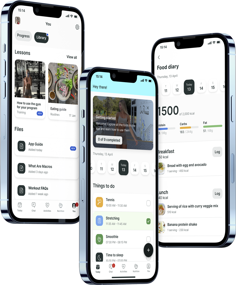 A mockup of the coaching app showcasing the features.